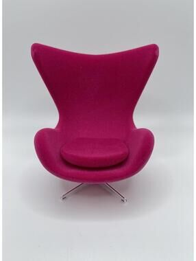 Miniature 1:12 Scale Mid Century Egg Chair Arne Jacobsen Chair Bright Pink MCM